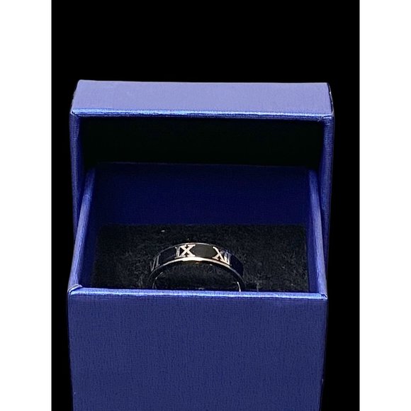 S925 Sterling Silver Vintage Black Roman Numeral Ring Wedding Band - Picture 4 of 7